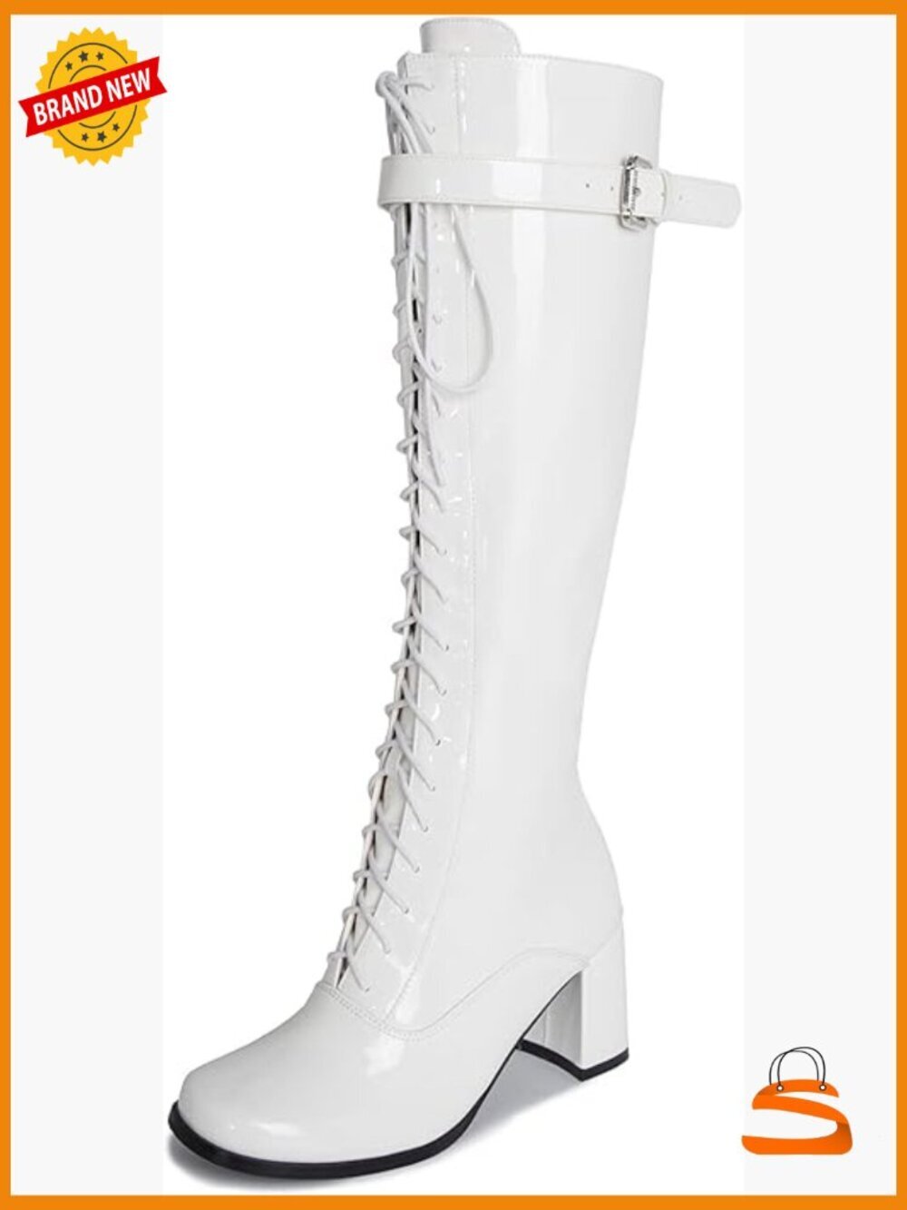 Vintage lace up knee high block heel riding boots side zipper chunky heel